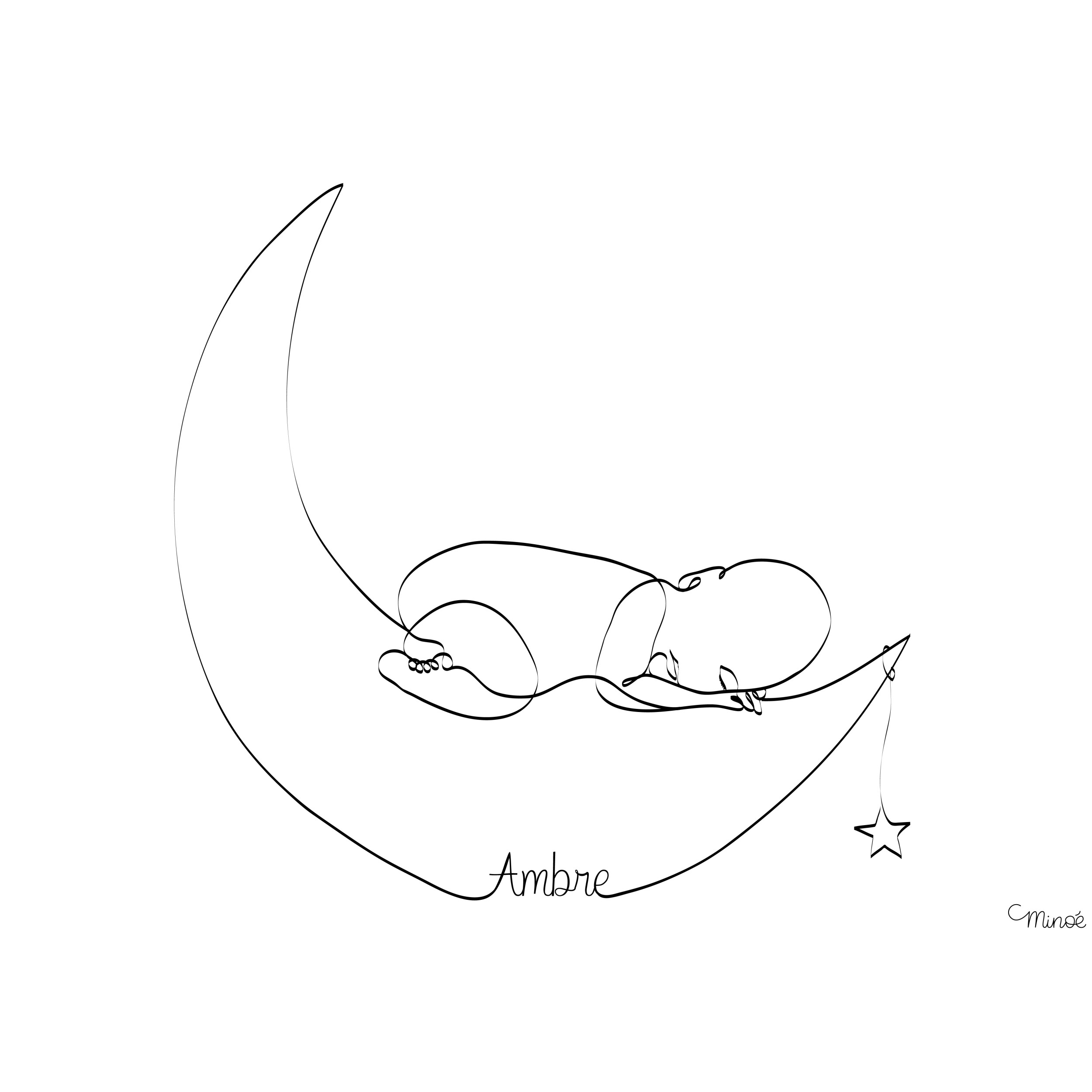 Illustration de naissance : Bébé sur la lune