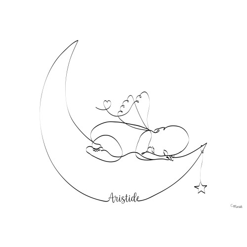 Illustration de naissance : Bébé sur la lune