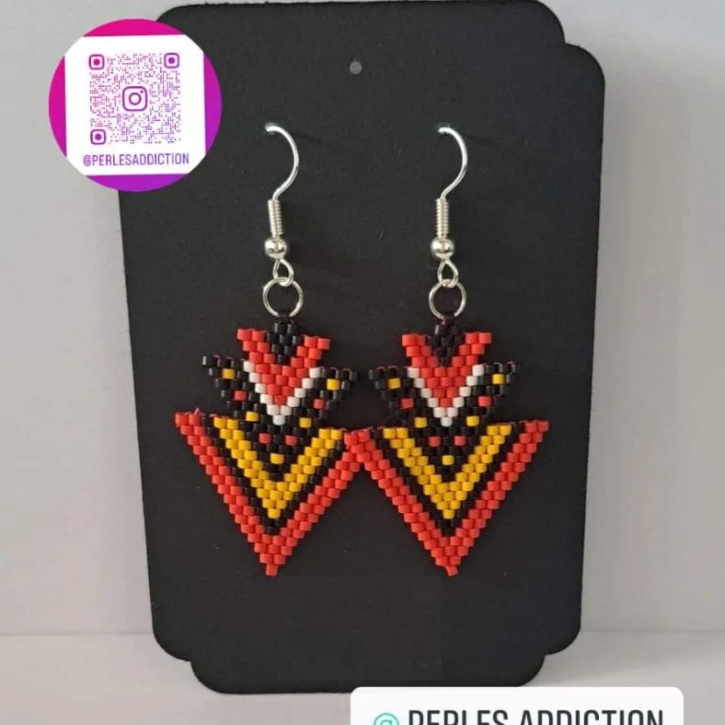 boucles d'oreilles 3 triangle rouge et jaune 