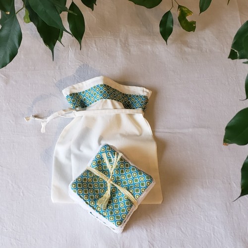 Lingettes démaquillantes lavables en coton bambou et coton imprimé 