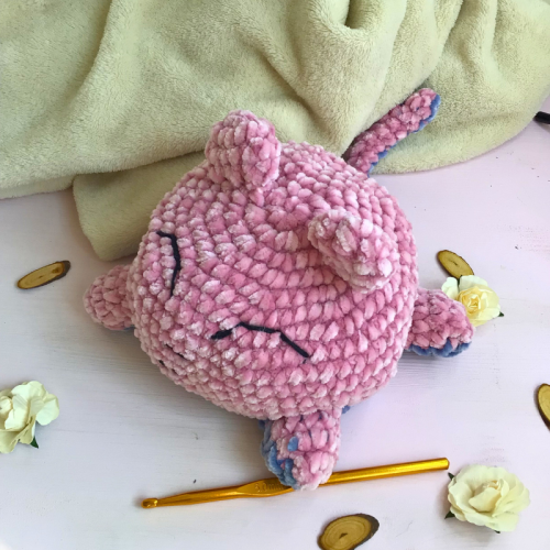 Doudou chat réversible au crochet : heureux et en colère