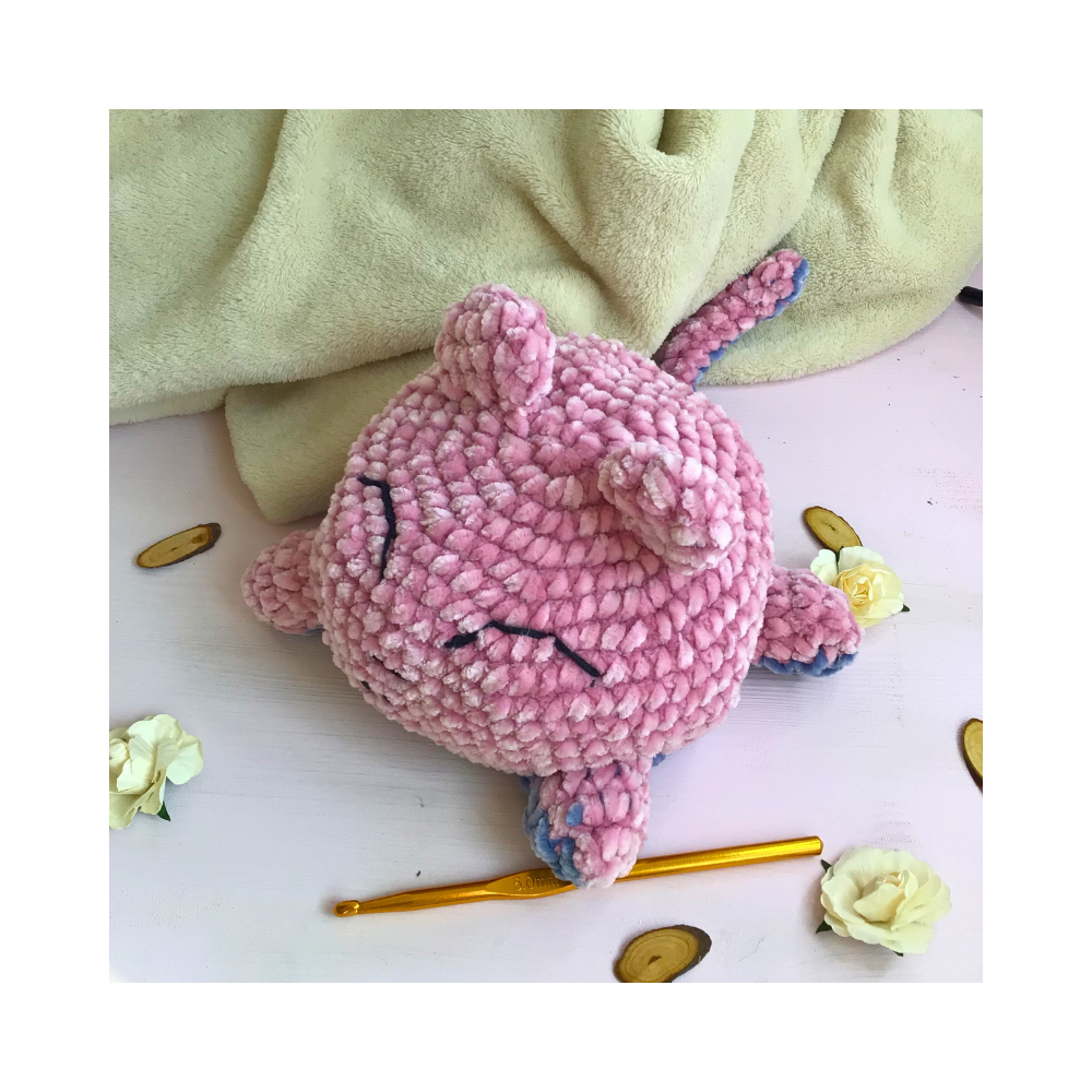 Doudou chat réversible au crochet : heureux et en colère