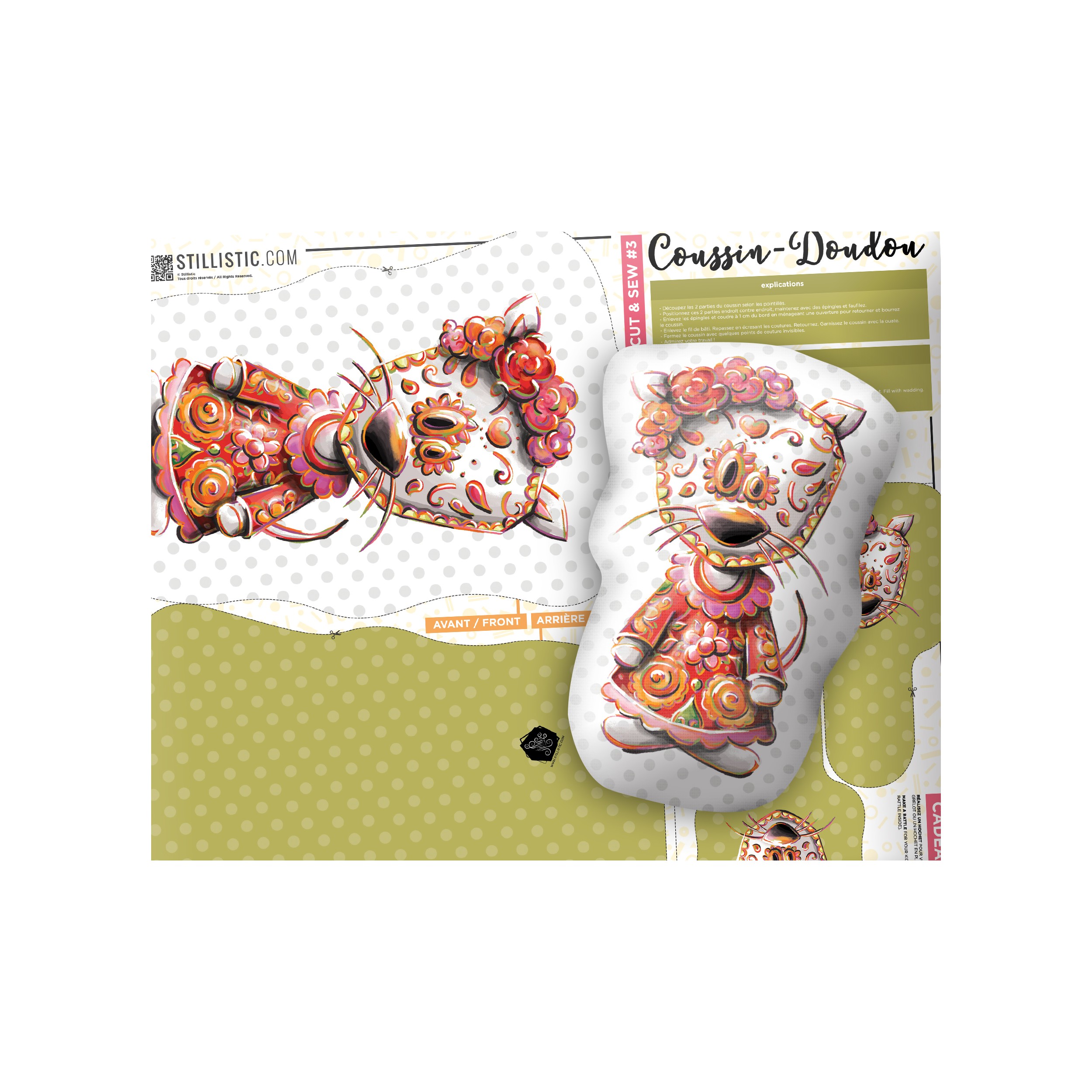 Coupon tissu souris mexicaine pour Coussin (ou bouillotte sèche)