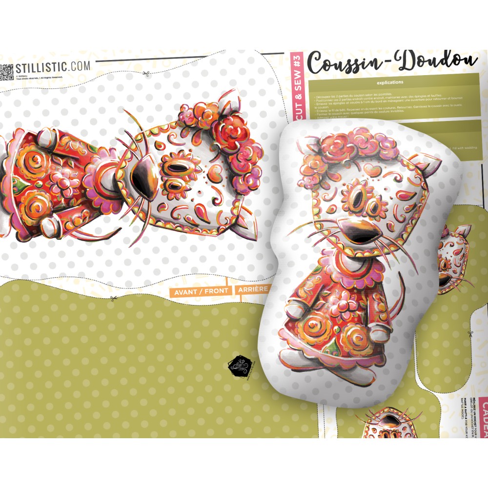 Coupon tissu souris mexicaine pour Coussin (ou bouillotte sèche)