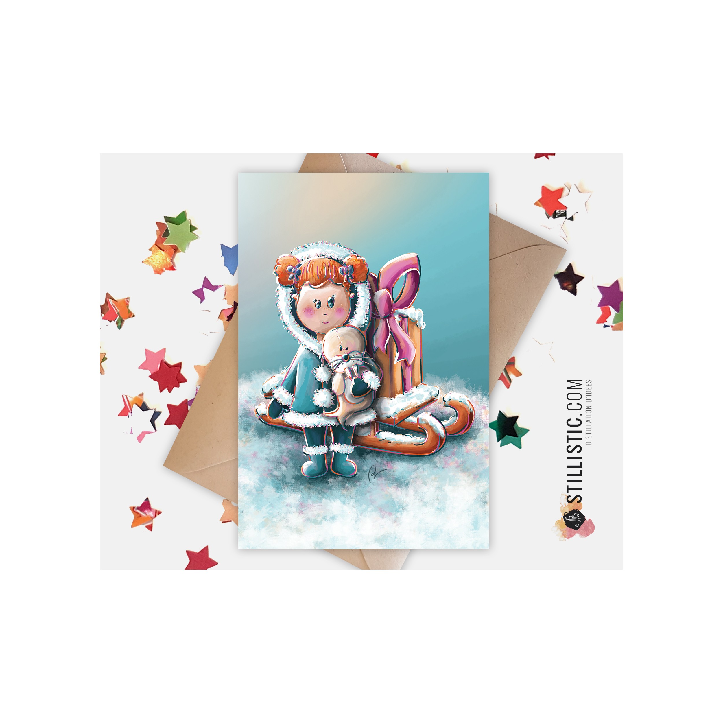 Carte de voeux Illustration Petite fille esquimau