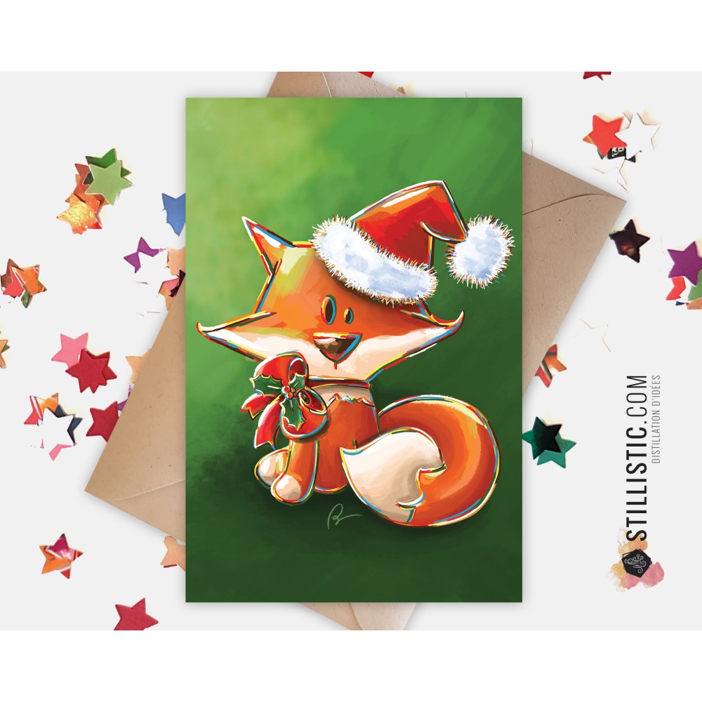 Carte de voeux Illustration Renard de Noël