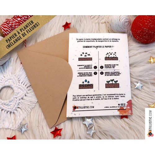 Carte de voeux Noël ensemencée Illustration Panthère + enveloppe