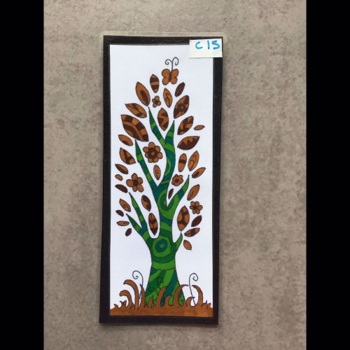 Marque–page arbre de vie , tronc vert feuilles marron