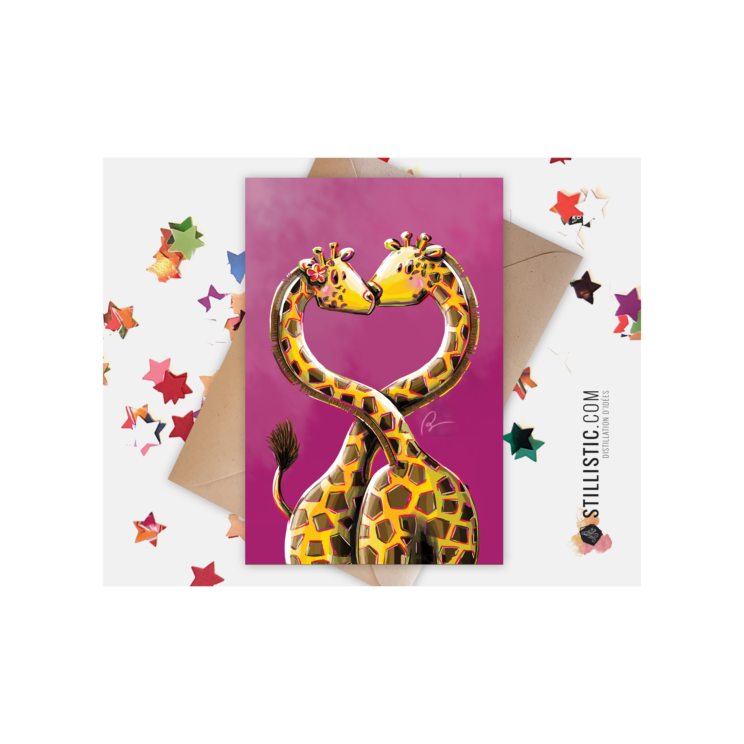 Carte de voeux Illustration Girafes amoureuses