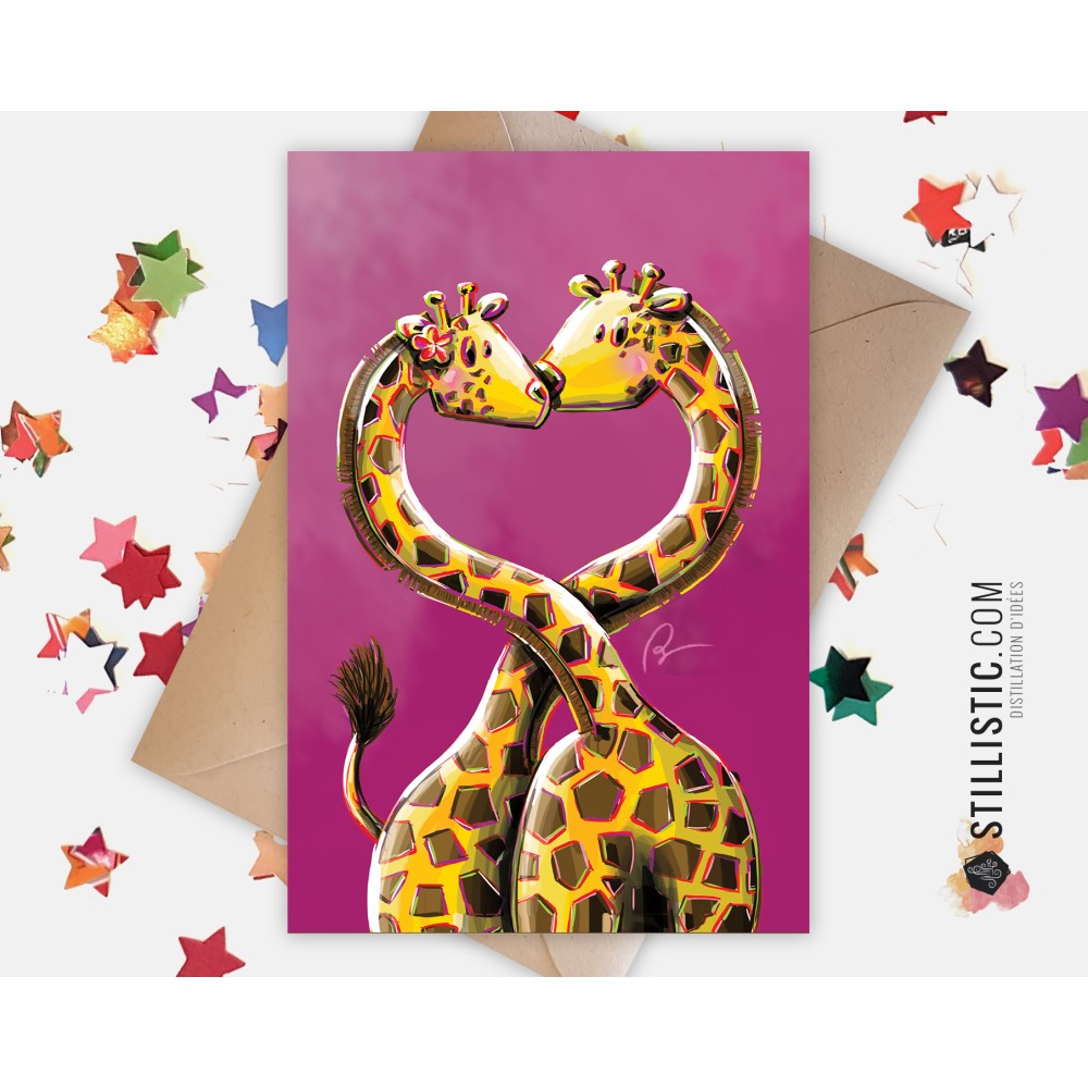 Carte de voeux Illustration Girafes amoureuses