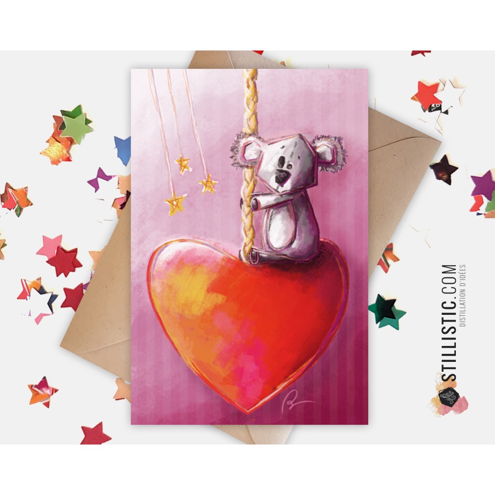 Carte de voeux Illustration Koala Coeur