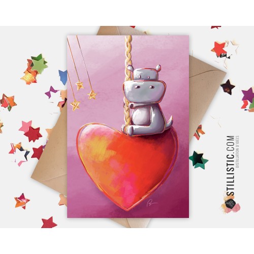 Carte de voeux Illustration Hippopotame Coeur