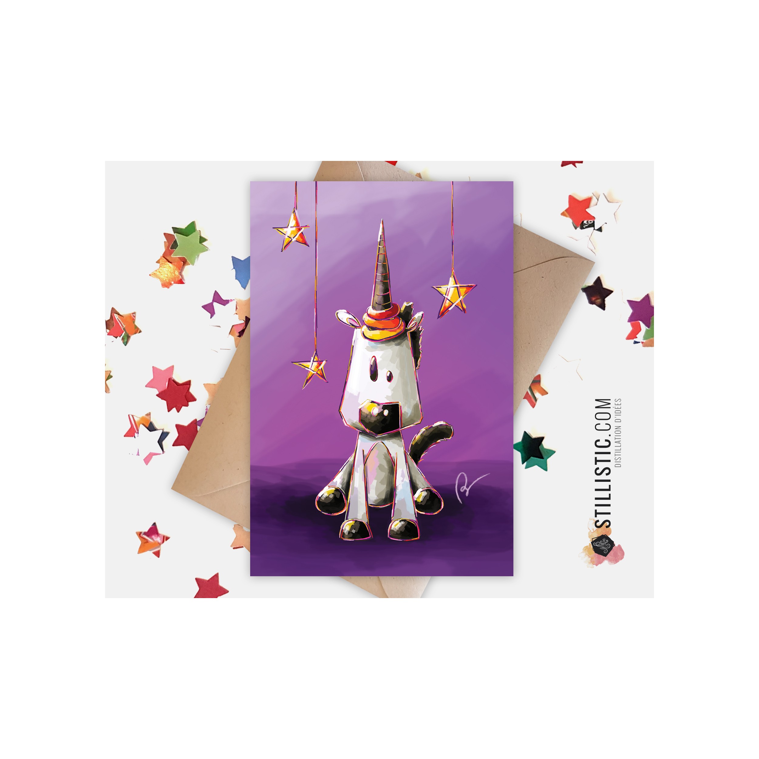 Carte de voeux Illustration Licorne magique