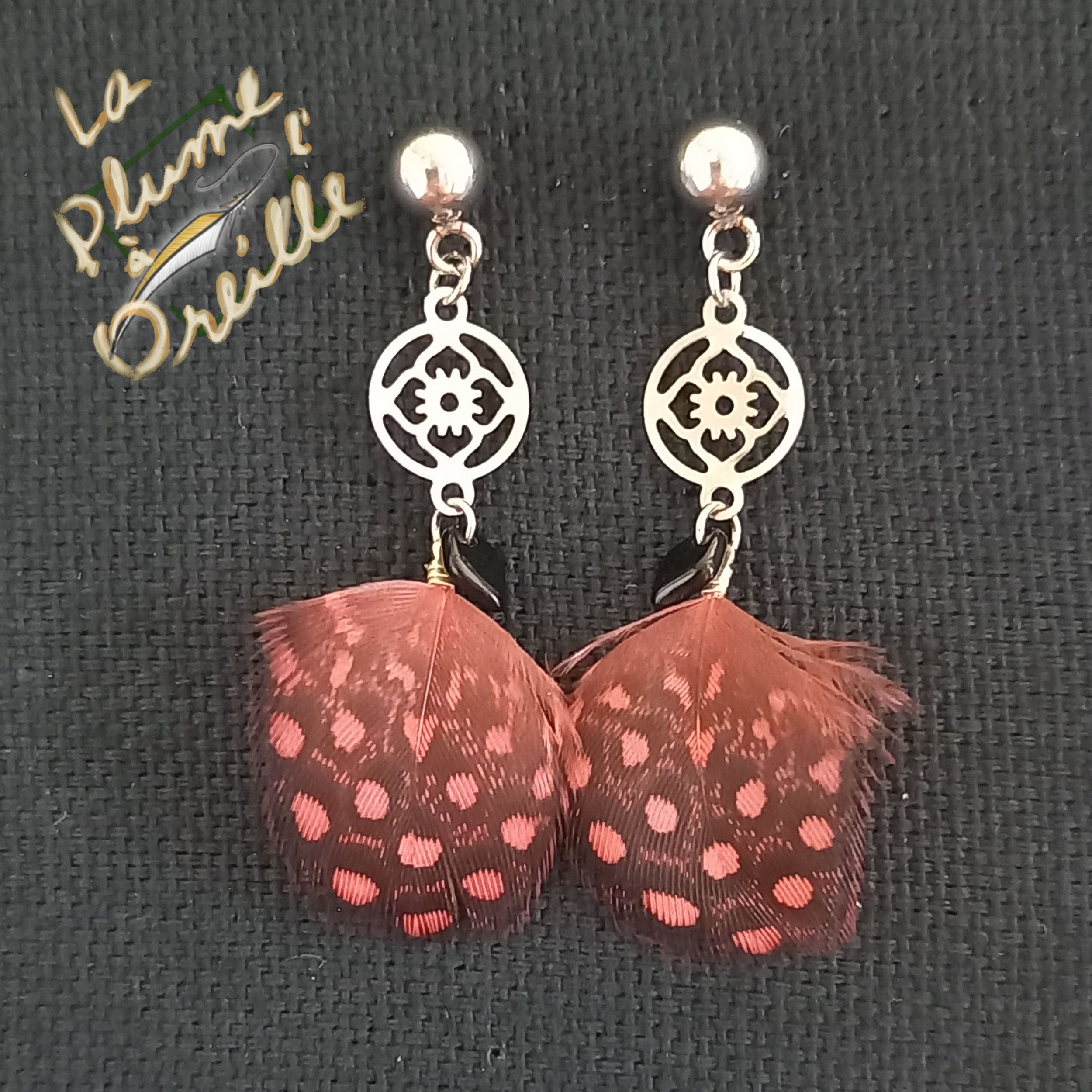 Boucles d'oreilles "puce" en plumes teintées. Couleurs au choix !