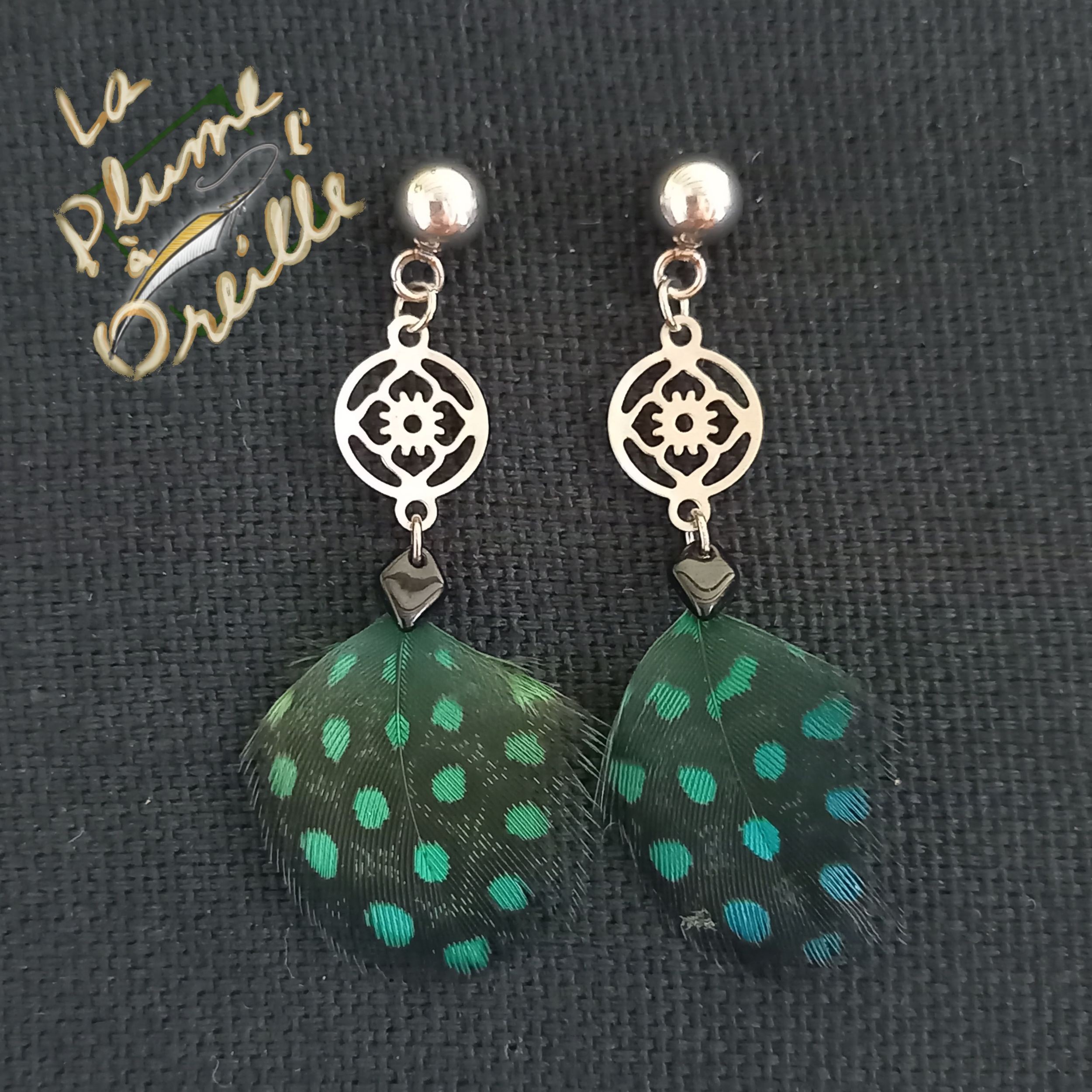 Boucles d'oreilles "puce" en plumes teintées. Couleurs au choix !