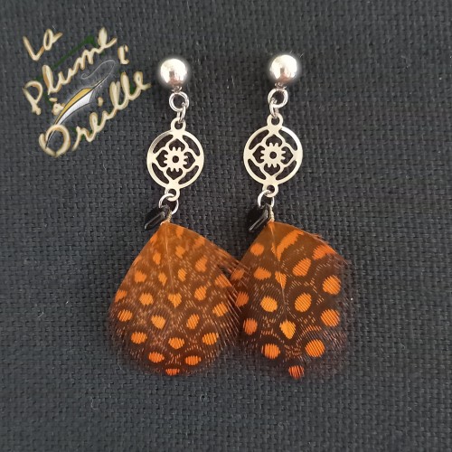 Boucles d'oreilles "puce" en plumes teintées. Couleurs au choix !