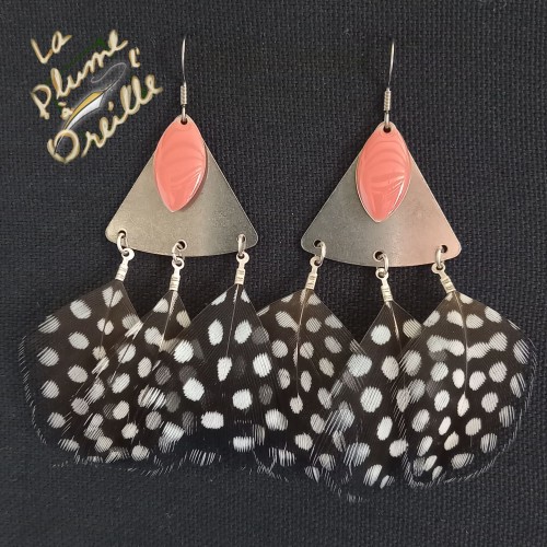 Boucles d'oreilles "Triangle" en plumes. Couleurs perles au choix !