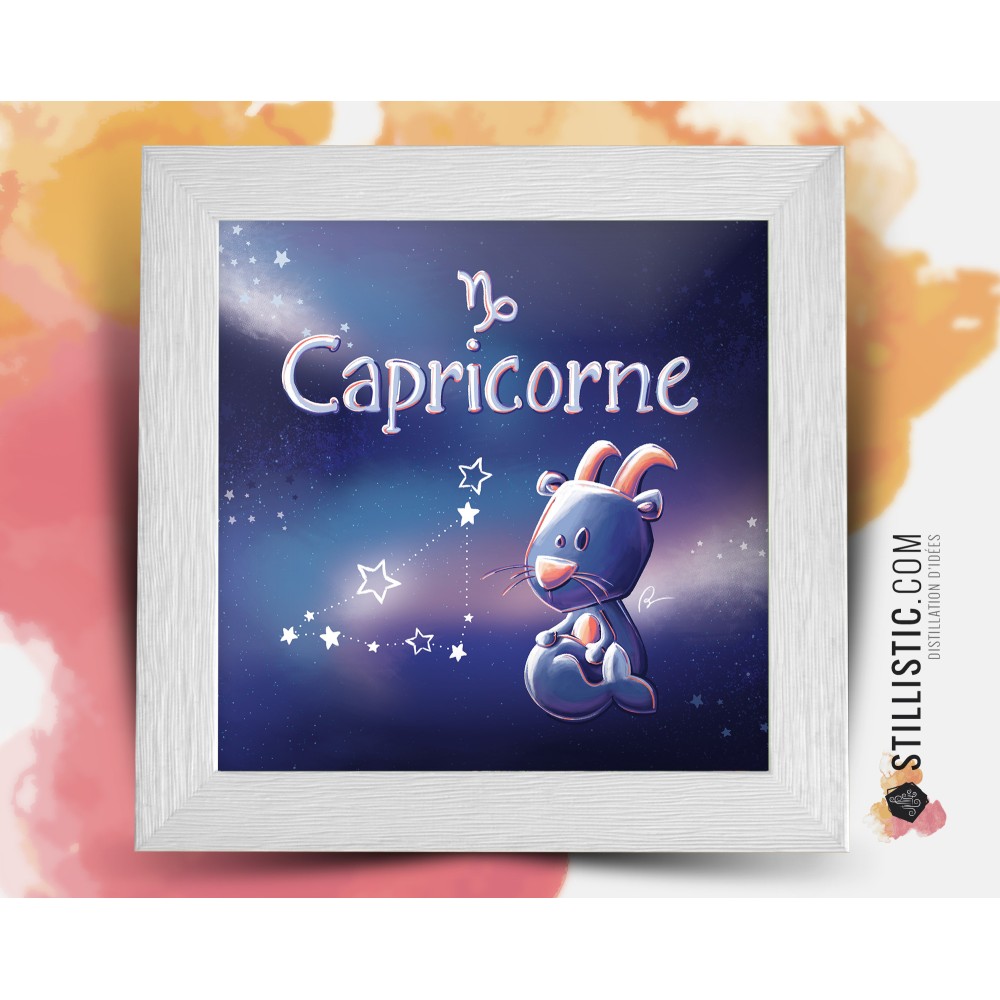 Cadre Illustration signe astrologique capricorne phosphorescent 25x25cm