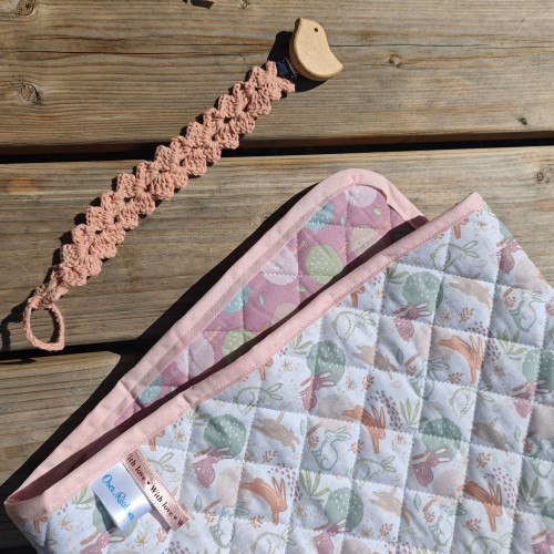 Lot naissance : couverture & attache tétine rose