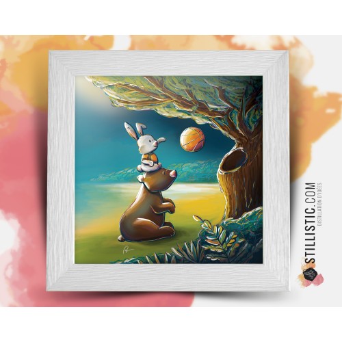 Cadre Illustration Ours et Lapin Basket 25x25cm